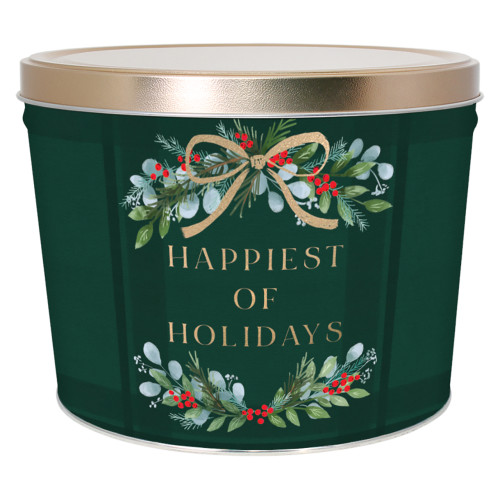 Happiest of Holidays Popcorn Tin Container Size 15T (2 gal) 10 1/4" x 7 13/16" (12 pack)
