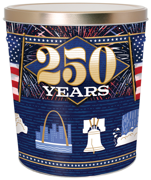 America 250th Limited Edition Popcorn Tin Container Size 25T (3.5 gal) 10 1/4" x 9 3/16" x 11 1/2" (6 pack)