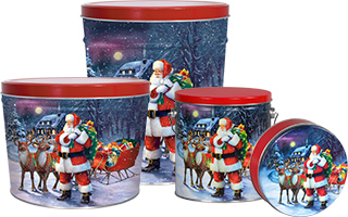 Santa with Reindeer Tins