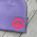 PEACE Lush Lilac & Neon Pink Beanie Hat