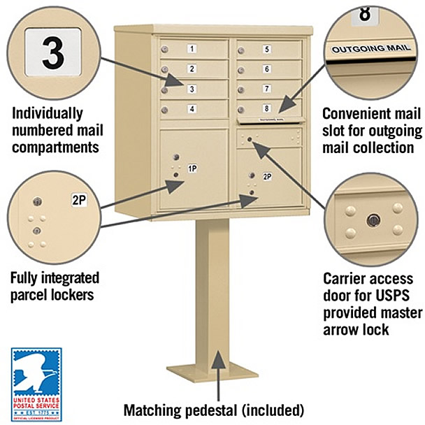 Cluster Mailbox 8 Unit USPS Approved CBU with Pedestal Locking