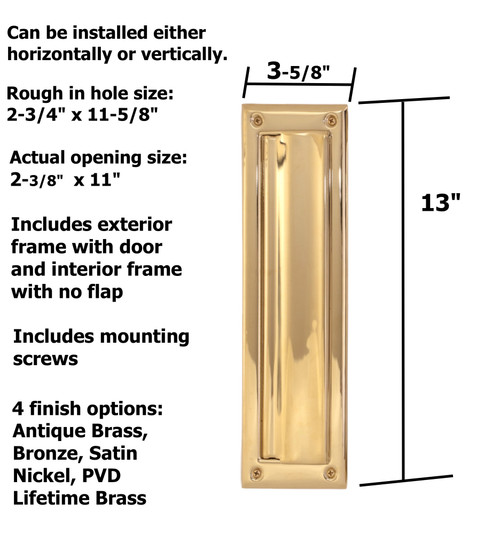 Brass Vertical Door Mail Slot Locking Security Mailbox