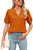 Orange Summer Top, V Neck, Ruffle Sleeve Blouse