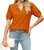 Orange Summer Top, V Neck, Ruffle Sleeve Blouse