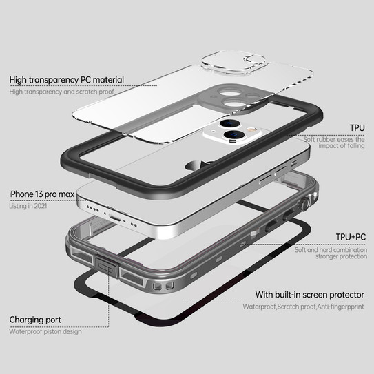 Krakatoo Dot WaterProof Case iPhone 13 Mini  - Black/Clear