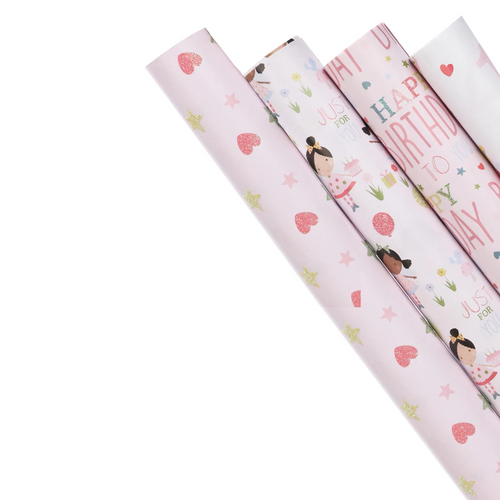Colorful Birthday Girl Wrapping Paper - 4 Roll Pack