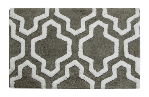 Geometric Pattern Bath Rug Cotton, 34x21, Anti-Skid, Gray/White,Washable,Quatrefoil