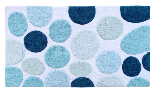 Super Soft Cotton Bath Rug , 50x30 In, Anti-Skid, Blue Pebble Stone Pattern, Washable