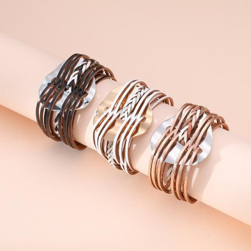 Modern Style Magnetic Metallic Multi-Layer Leather Bracelet