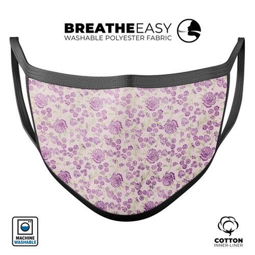 Grungy Violet Wildflower Pattern - Mouth Cover Unisex Face Mask