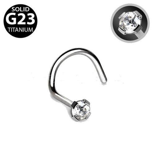Beautiful Titanium Prong Set CZ Screw Nose Ring