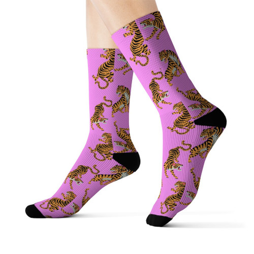 Comfort & Soft Tiger Fun Novelty Pink Socks