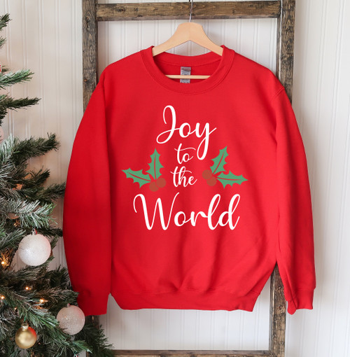Joy To The World Christmas Long Sleeve Crew Neck Sweatshirt 