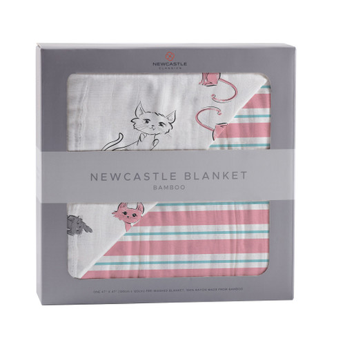 Playful Kitty and Candy Stripe Bamboo Muslin Comfy Cozy Newcastle Blanket