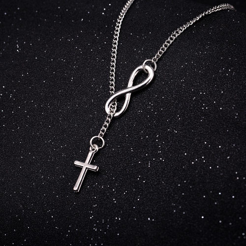 Gorgeous Infinity Cross Necklace in 18K White Gold Plated