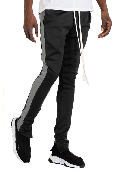 Holiday Track Pants With Pockets & Ankle Zipper- Black/ Grey