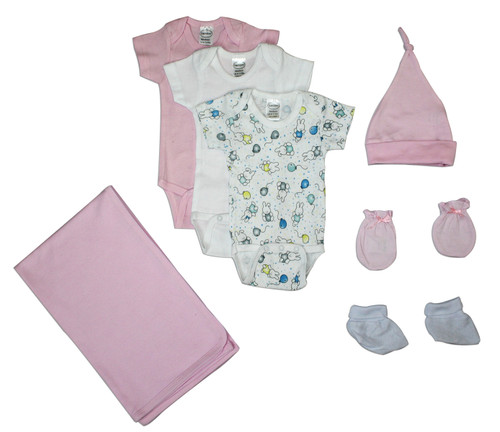 Bambini Newborn Baby Girls 7 Pc Pink Layette Baby Shower Gift Set