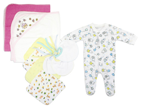 Newborn Baby Girls 10 Pc Comfy Cotton Layette Baby Shower Gift Set