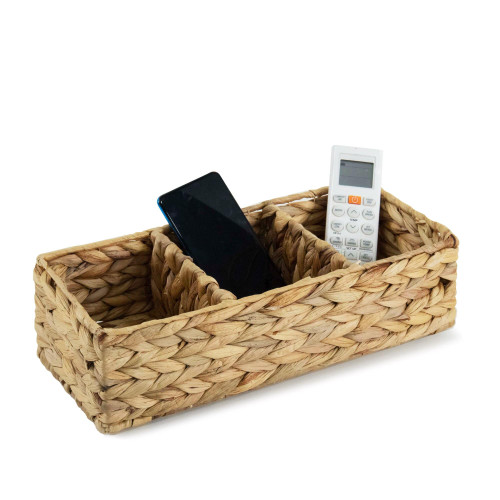 Attractive 3-section Rectangle Wicker Basket |Water Hyacinth Over the Toilet Paper Storage - Bathroom Vanity Tray
