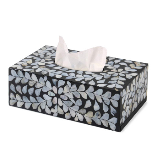 Classy Mother of Pearl Inlaid Tissue Box Cover Cube & Rectangle Elegant Rustic Paper Dispenser for Home Display