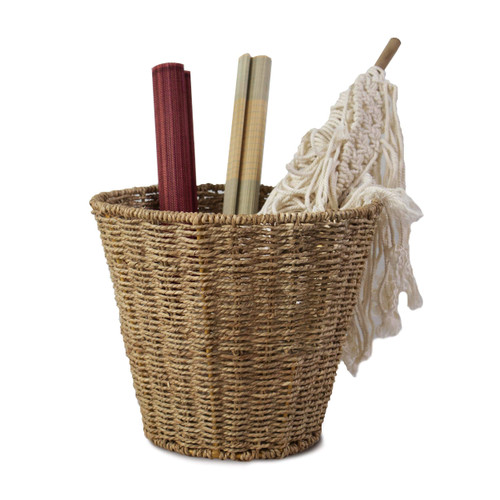 Elegant Wicker Recycle Basket Bin Trash Can, Hand Woven Waste Basket for Bathroom, Bedroom, Kitchen, Living Room, Home and Office