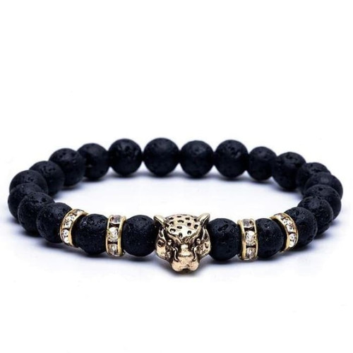 Lovely Golden Onyx Stone Leopard and Lava Stone Beads Men's Bracelet