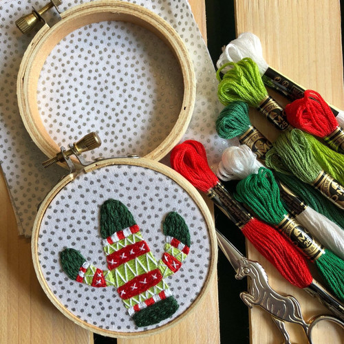 Holiday Sweater Cactus Ornament DIY Hand Embroidery Kit