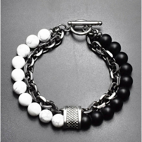 Fashionable Men's Howlite Bead and Chain Bracelet