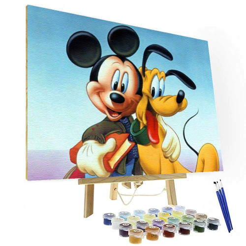 Cute Mickey And Pluto Paint By Number Painting Set