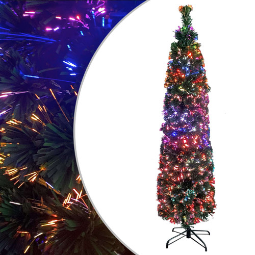 Artificial Slim Christmas Tree with Stand Fiber Optic Decor Multi Sizes
