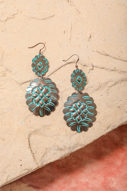 Turquoise Floral Design Drop Earrings