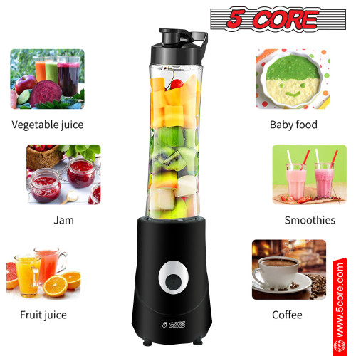 5 Core Personal Blender 20 Oz Capacity BPA Free Food Processor w 600ml Portable Travel Bottle 160W Electric Motor Powerful Food Processor 4 Stainless Steel Blades for Shakes Smoothies Food Prep and Frozen Blending - 5C421