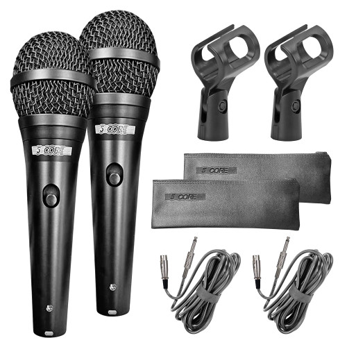 5 Core Microphone Professional Dynamic Black Karaoke XLR Wired Mic w ON/OFF Switch Pop Filter Cardioid Unidirectional Pickup Handheld Micrófono -ND-58 2PCS