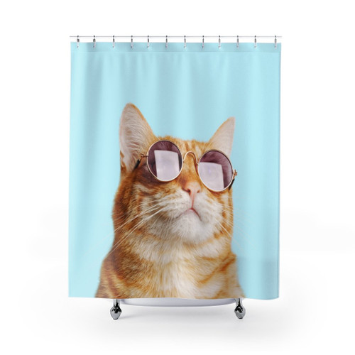 One side printed Cat Rules Shower Curtains