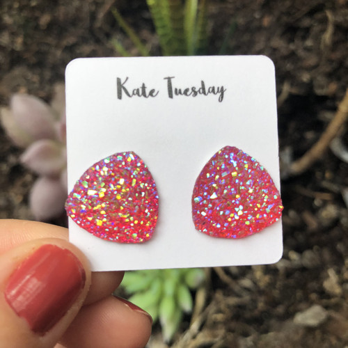 Pink Triangle Large Druzy Gorgeous Earrings