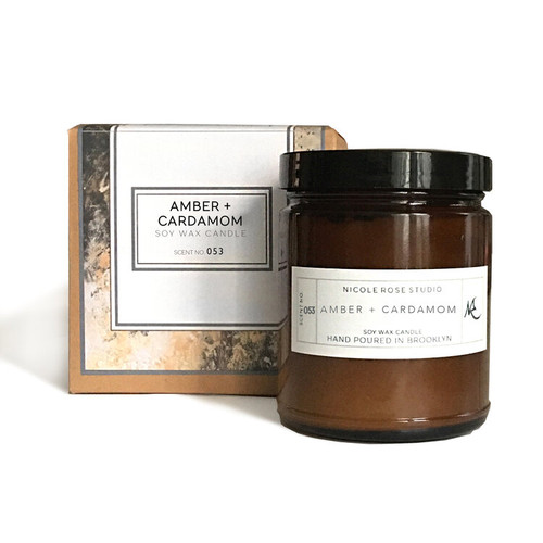 Amber + Cardamom Scented Soy Wax Candle-Feel Relax & Calm