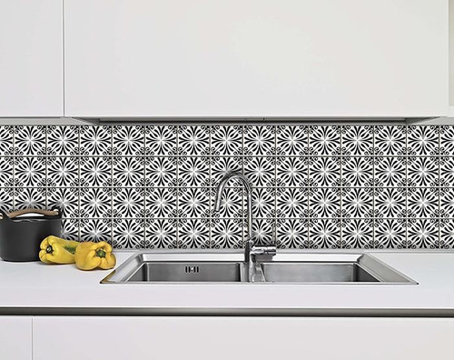 5" X 5" Black and White Flo Black and White Rolla Peel and Stick Removable Tiles. 391149