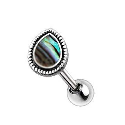 Abalone Shell Surrounding Ornates Inlay Teardrop Cartilage Earring