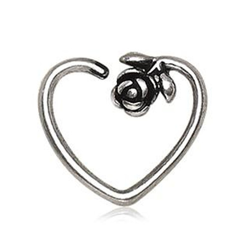 316L Stainless Steel Rose Heart Cartilage/Tragus Hoop Earring