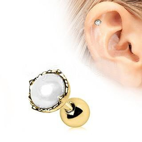 Adorable Gold Crown Pearl Cartilage Earring