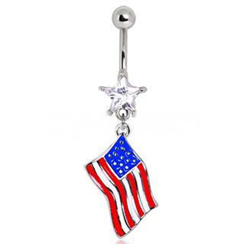316L Surgical Steel USA Flag Navel Ring- Love Your Country