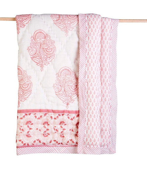 PINK CITY BLOCK PRINTED SOFT COTTON QUILT