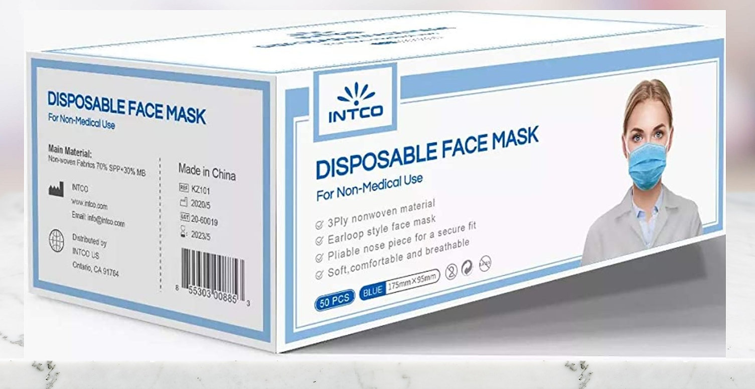 Intco Medical Procedure Face Mask with Earloops, Blue, Box of 50