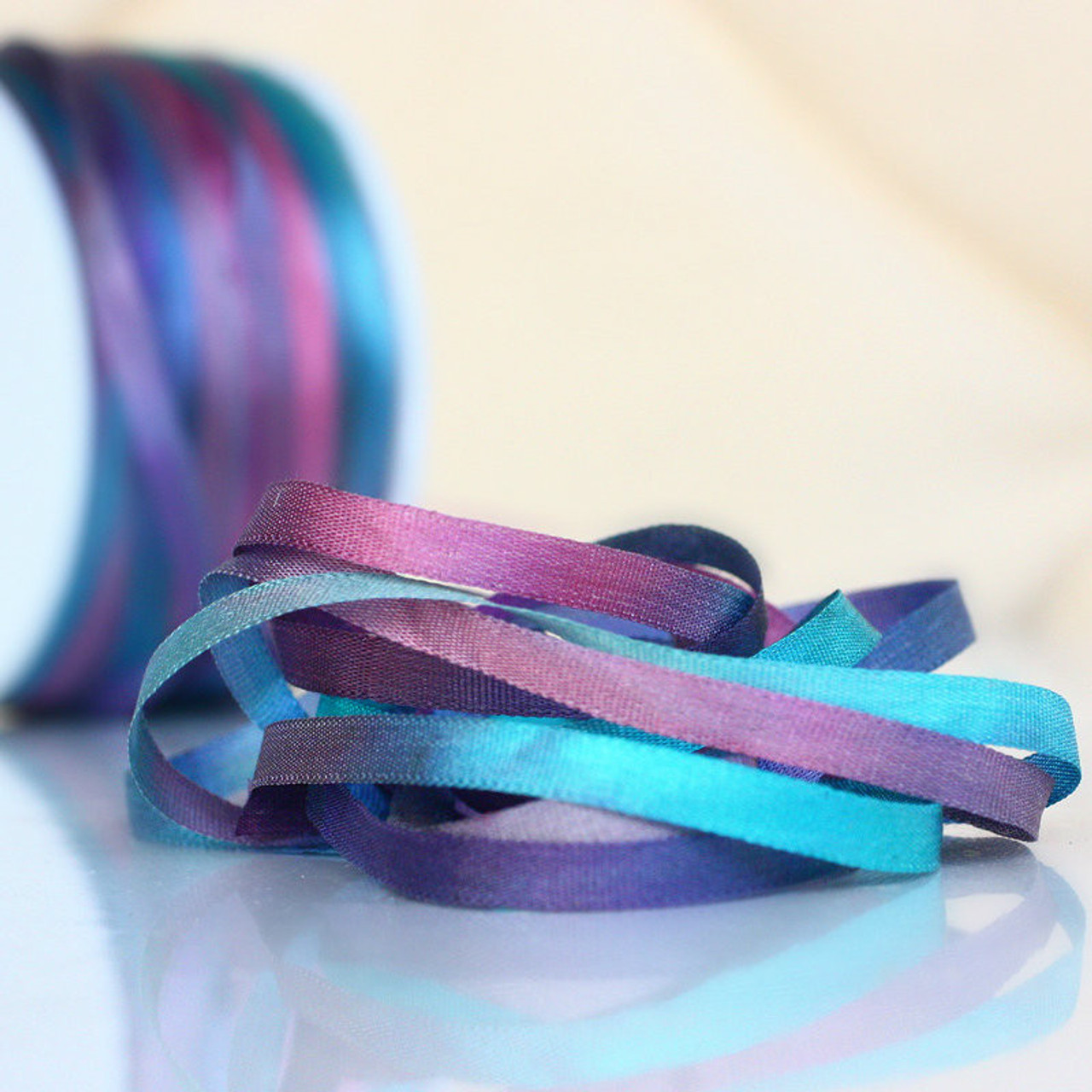 Hand Dyed Silk Embroidery Ribbon, 4mm - Cam Creations
