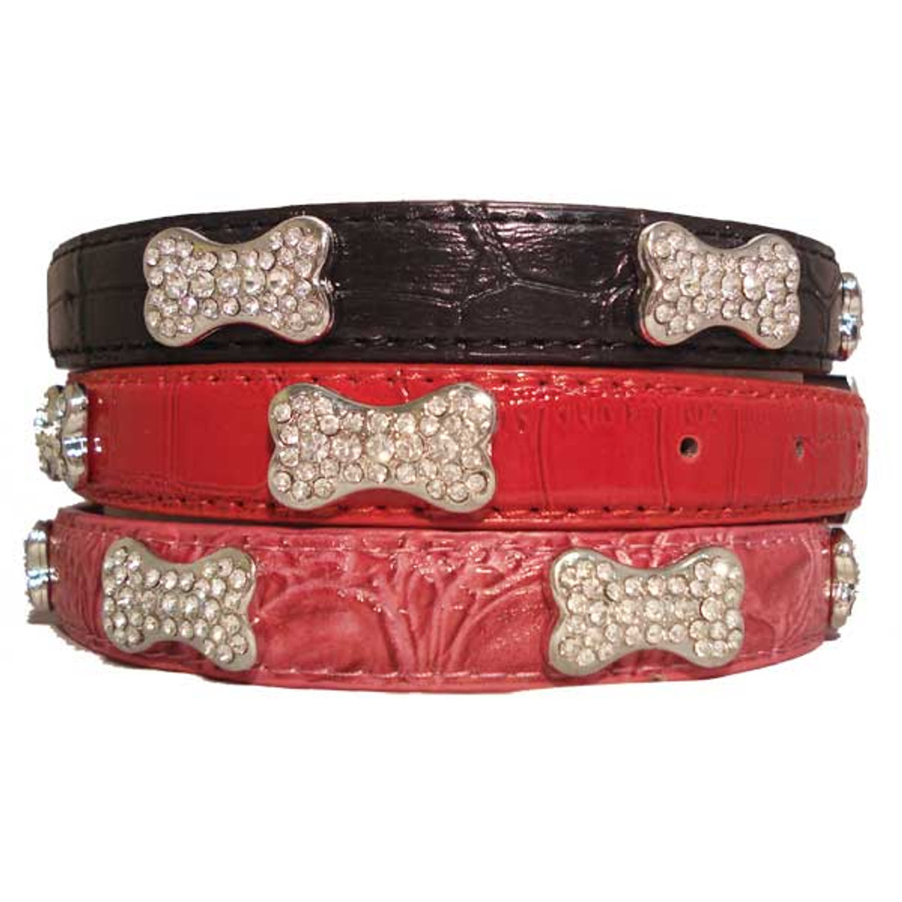 Leather dog collar with clearance bones