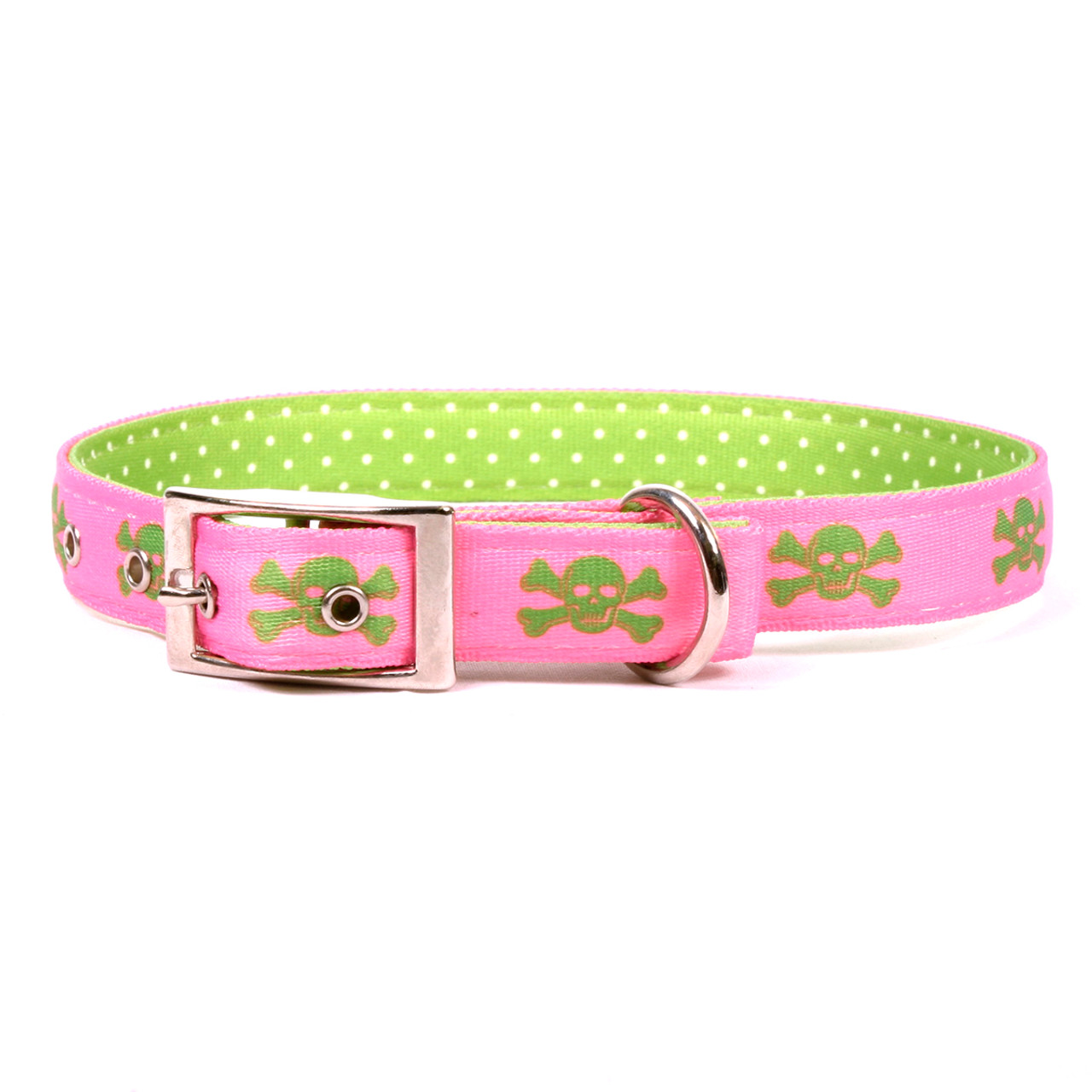 Pink and Green Skulls Uptown Dog Collar