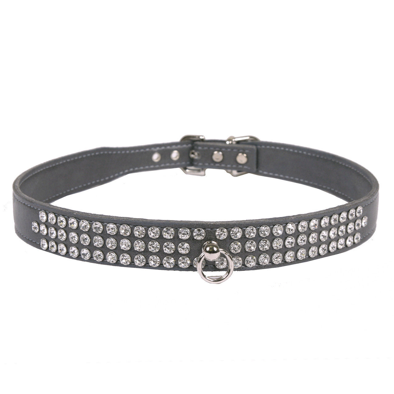 Download Color Leather 3-Row Crystal Dog Collar - Hot Dog Collars