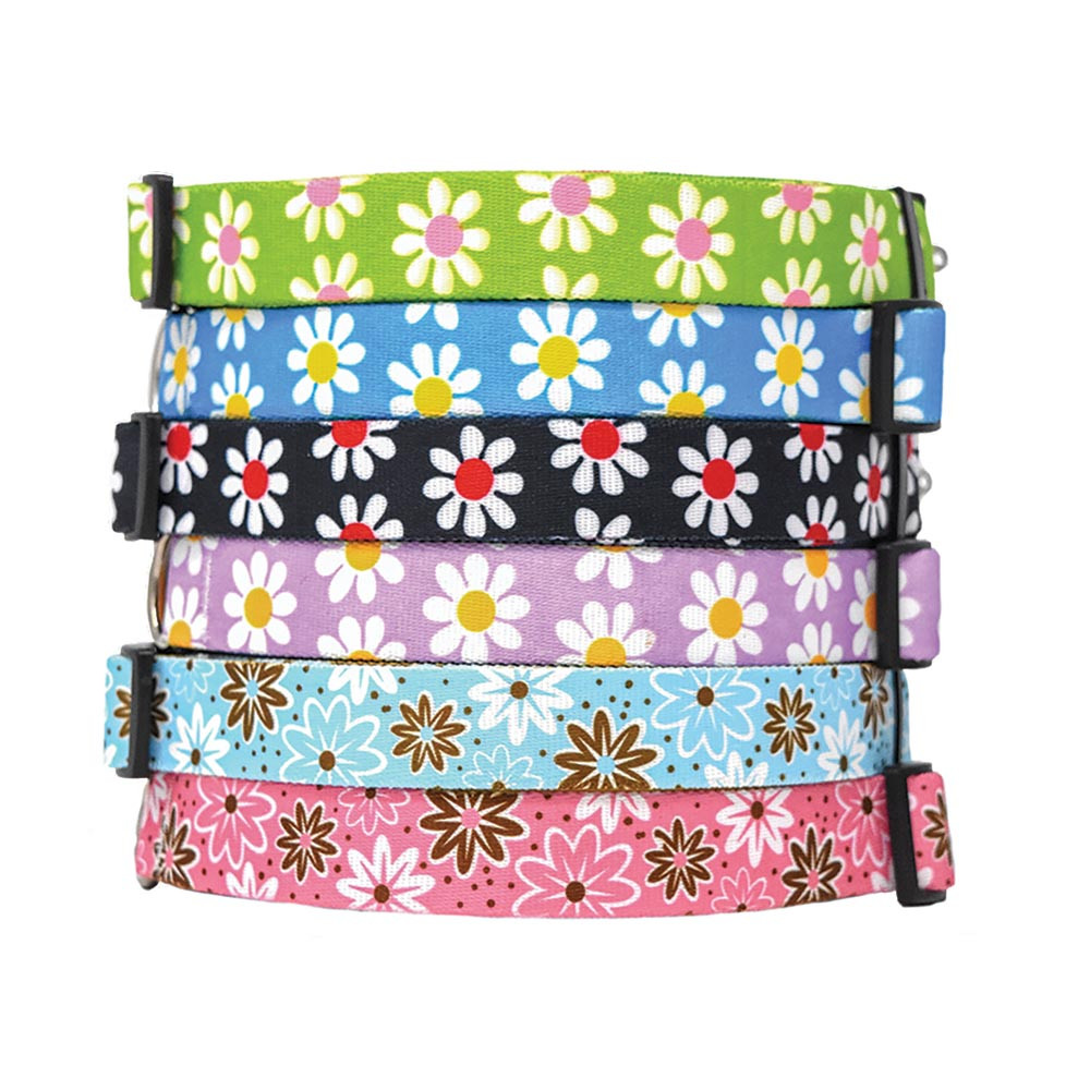 Customized Dog Collar, Adjustable Small Medium Large, Cute Girl Female  Summer Spring Pretty Designer Puppy, Floral White Daisy