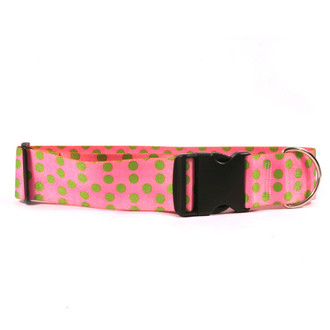 2 Inch Wide Pink and Green Polka Dot Dog Collar by Yellow Dog Design ...