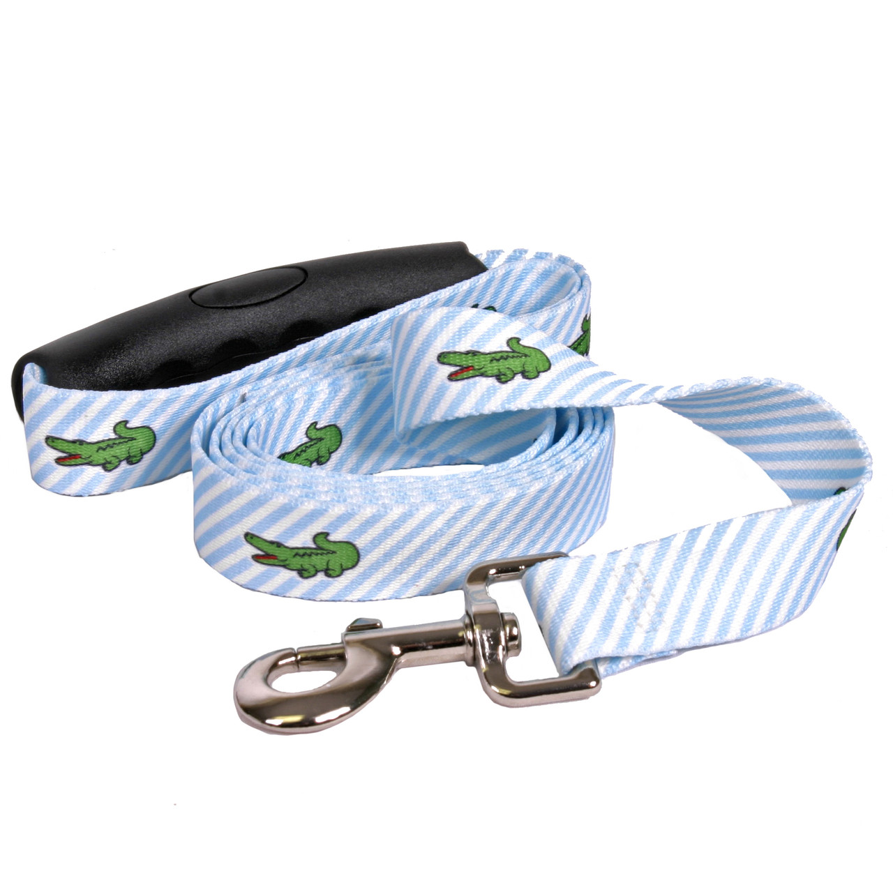Southern Dawg Seersucker Blue with Alligators Premium Leash | Hot Dog Collars